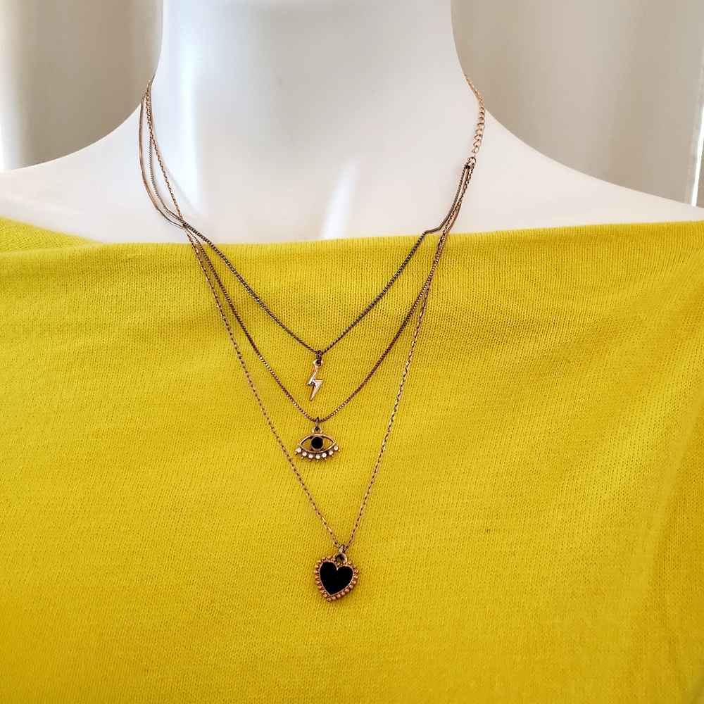 Evil Eye 3 Layer Goldtone Necklace 16" 2" extender